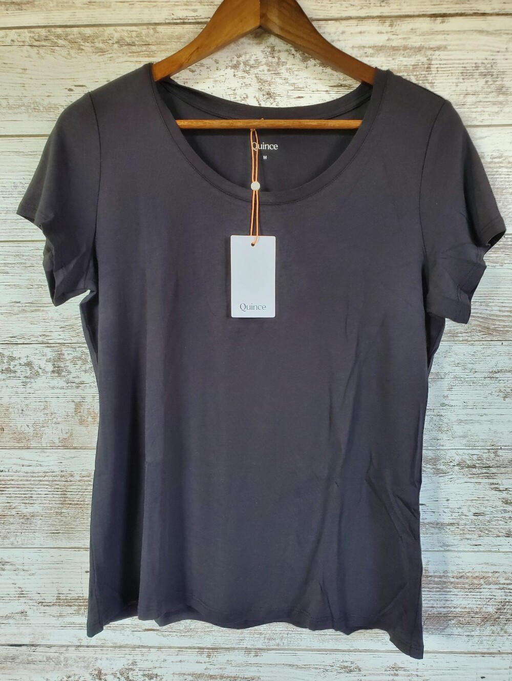 NWT Quince Black Cotton Modal Scoop Neck Tee Shirt